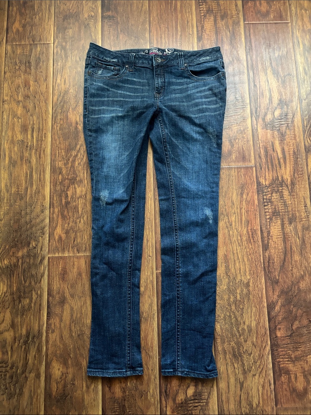 Refuge Flirty Very Day Skinny Jeans 14L Dark Wash Distressed Stretch